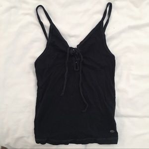 Navy Blue Lace up Cropped Tank Top